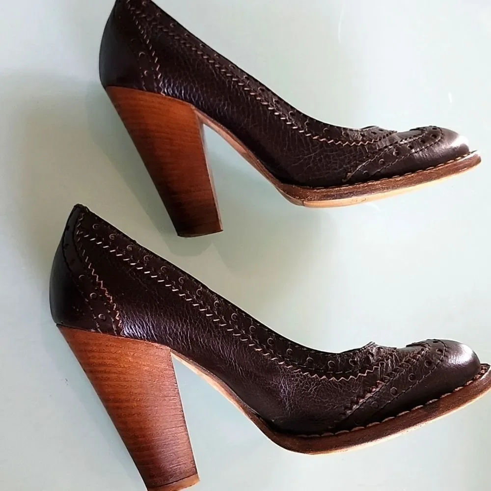 D&G Brogue Leather Oxford Retro '90s‎ Y2K Academia Stacked Heels Size 36 US6